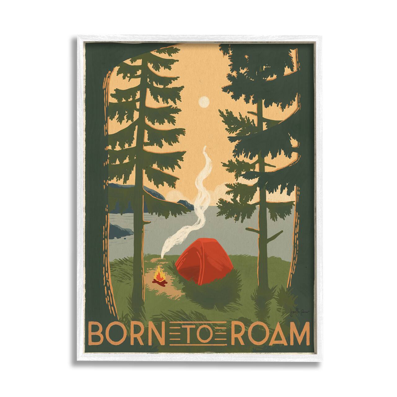 Stupell Industries Born to Roam Phrase Rustic Forest Camping Tent Framed Wall Art
